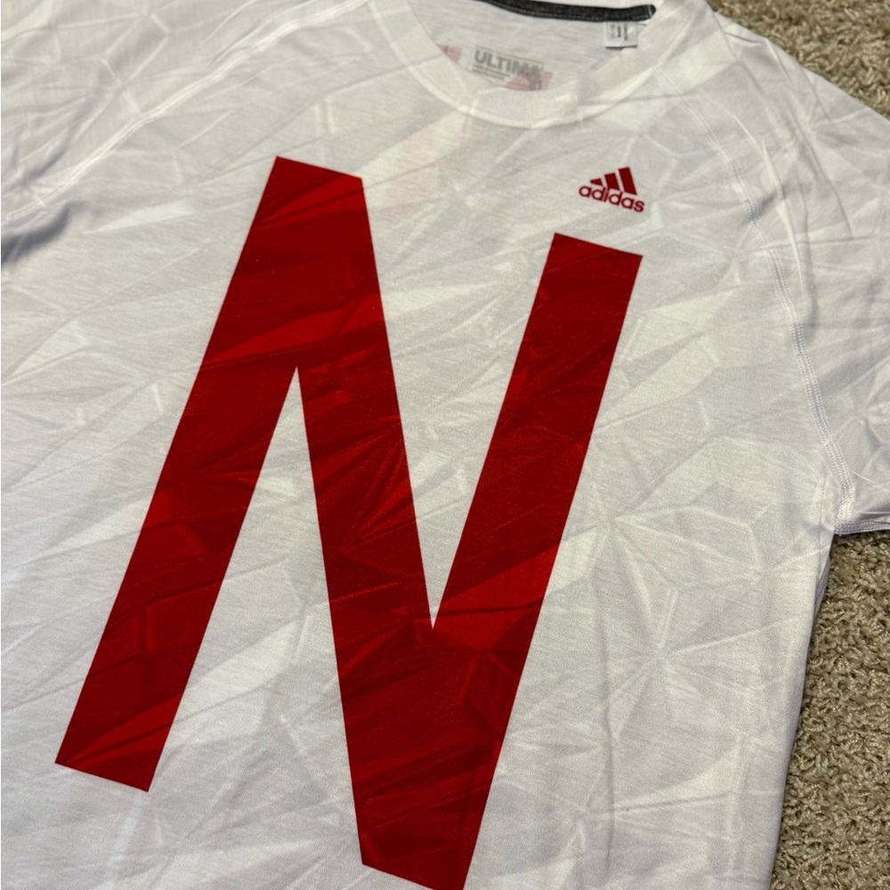 Adidas White T-Shirt with Red Lettering